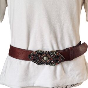 Leatherock Brown Leather Belt Embellished Eye-Shaped Buckle
